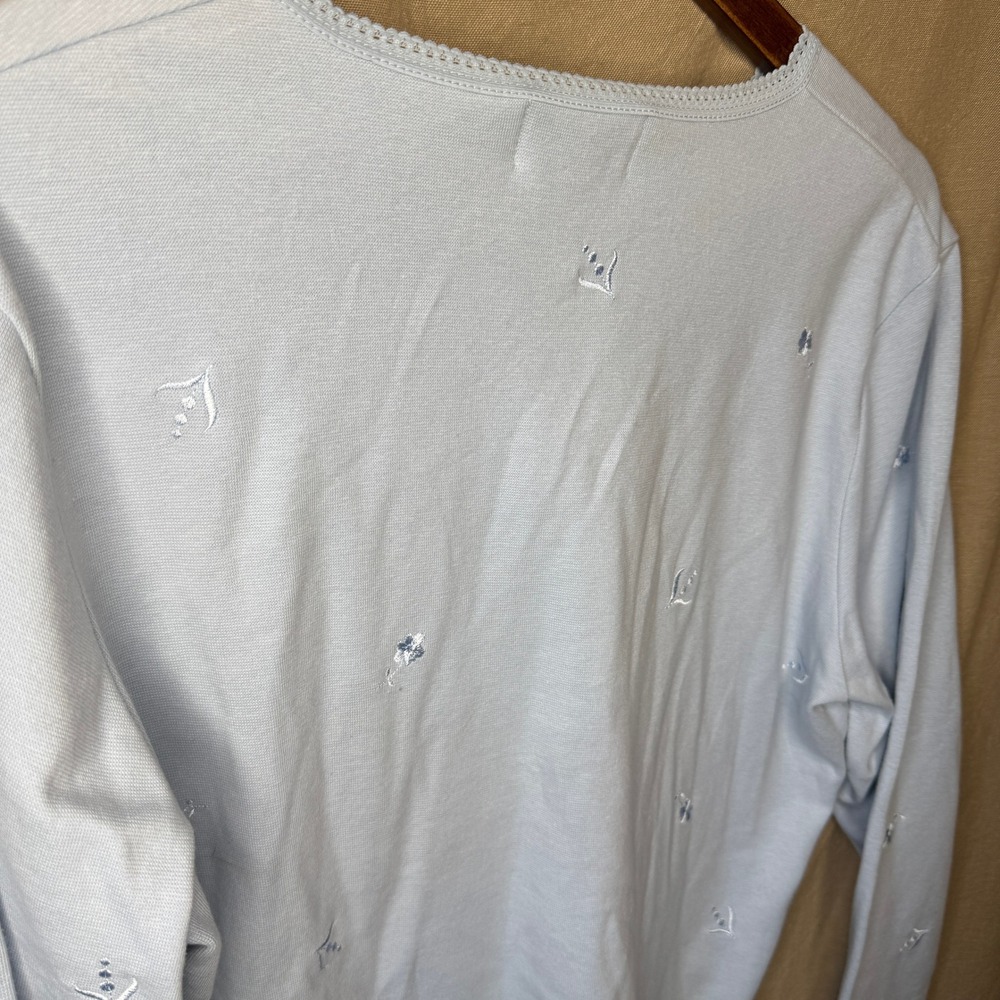 Charming Light Blue Embroidered Button-Front Cardigan - Picture 5 of 6
